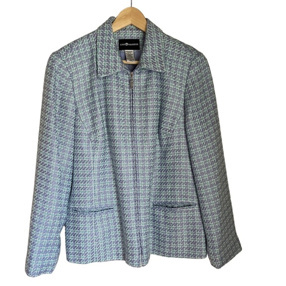 Vintage by Sag Harbor Blue Tweed Full Front Zip Up Blazer Size: 14 - Picture 9 of 9